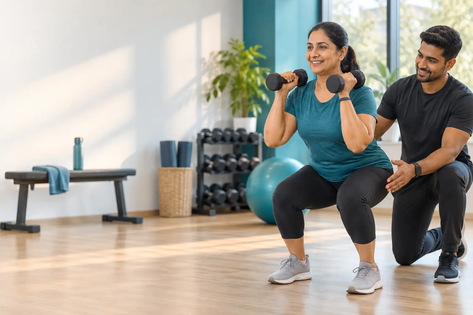 Woman doing strength training to preserve muscle after weight loss